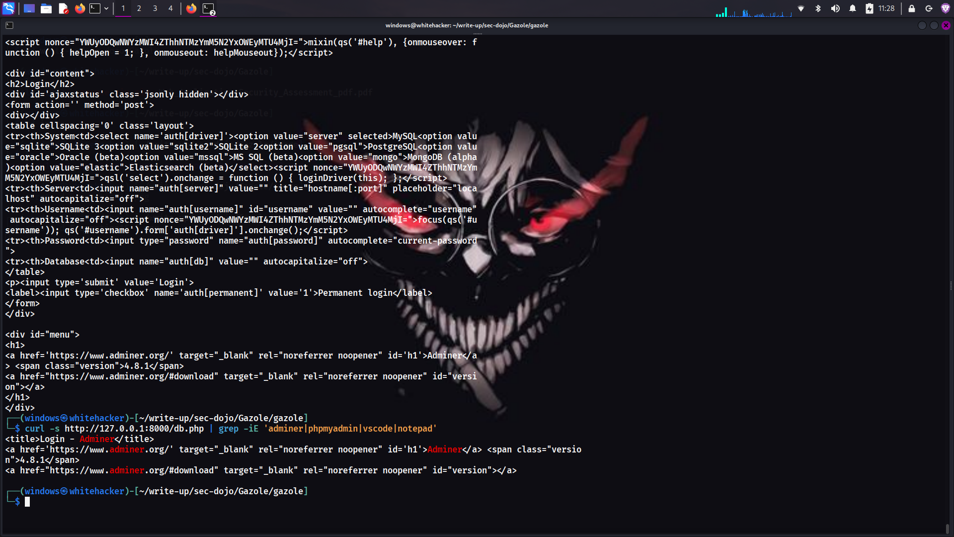Using curl and grep to identify the database tool