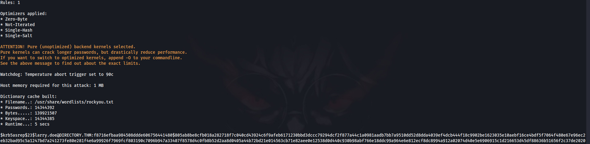 Cracked password result